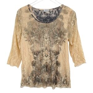 VTG Y2K Lace Rhinestone Top Size L Fairy Ethereal Angelcore Grunge Mesh